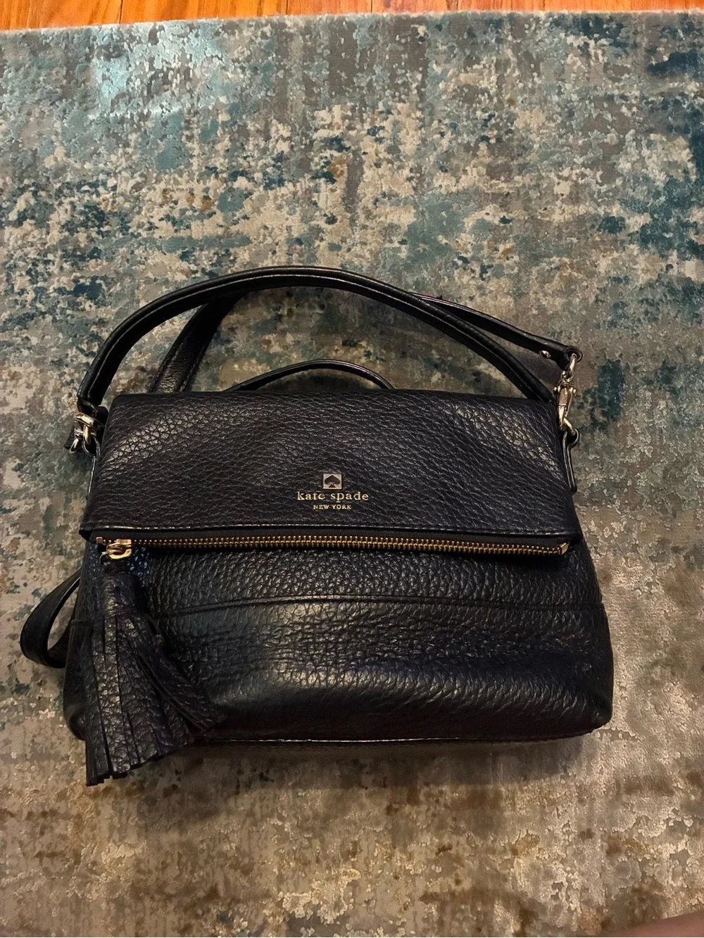 kate spade black pebbled leather crossbody with tassel